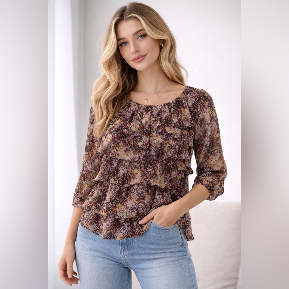 Christopher & Banks Multicolor Floral Elegant Office Blouse Sixe XL